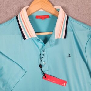 Redvanly Polo Shirt Mens Medium Blue Performance Stretch Golf Striped Collar NEW